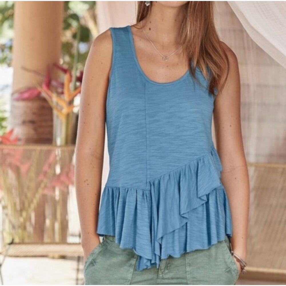 Sundance Dusty Blue Ruffle Tank - Size Small